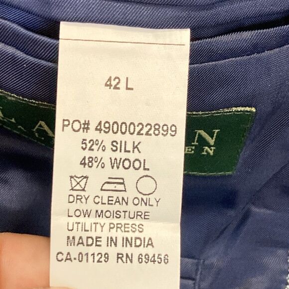 Ralph Lauren Blazer Mens 42L Silk Wool Blend Blue Single Breasted Single Vent - Picture 9 of 10